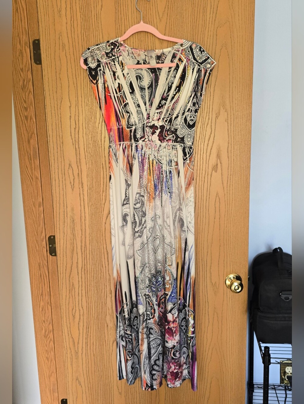 S-Twelve Cream Maxi Dress with Black Paisley and Multicolor Accents
